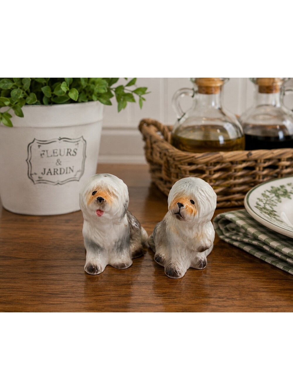 Vintage MCM Norcrest Old English Sheepdog Salt & Pepper Shakers Model H786